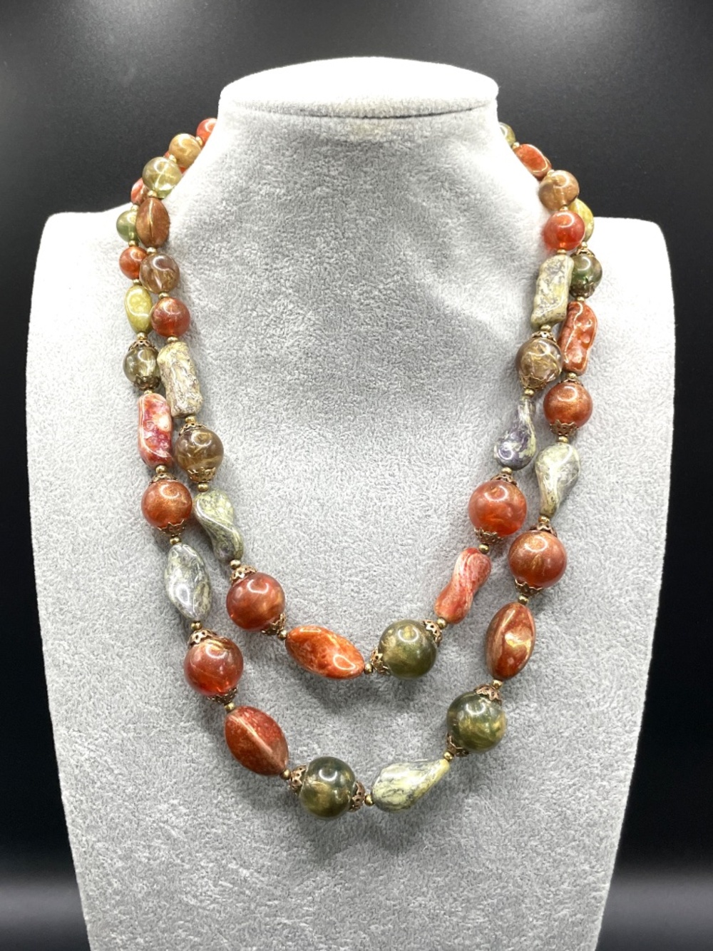 Vintage Crown Trifari Double Strand Resin Multi-Color Necklace